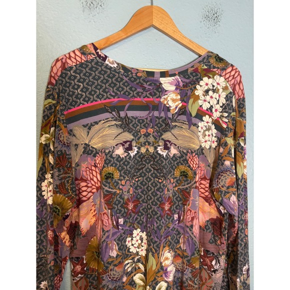 Johnny Was Aran Flower Favorite Long Sleeve V Neck Swing Tee Bamboo Size Small - Picture 7 of 9